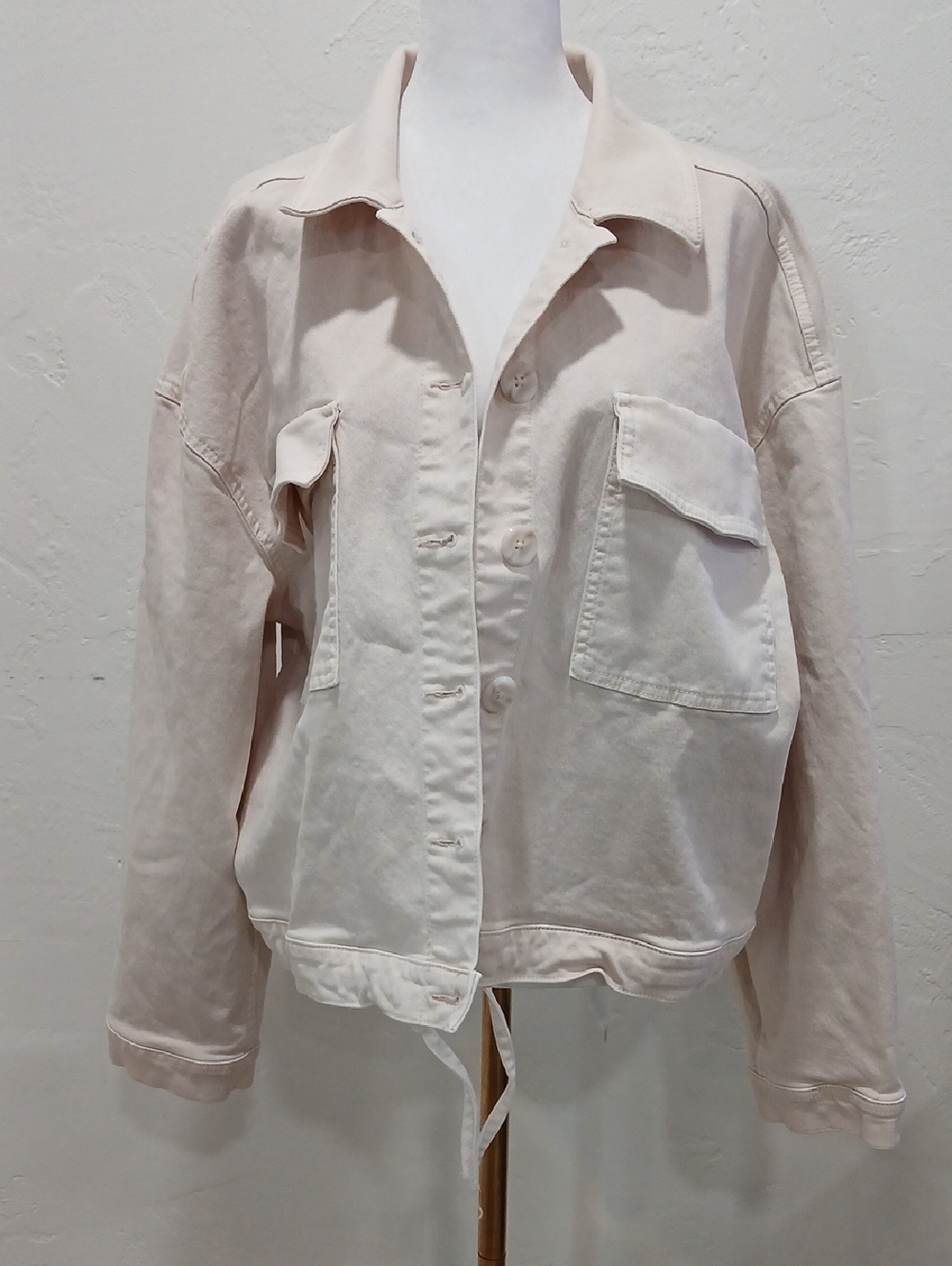 LOFT Cream Button-Front Utility Jacket